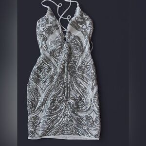 Windsor Silver Sequin Backless Dress
